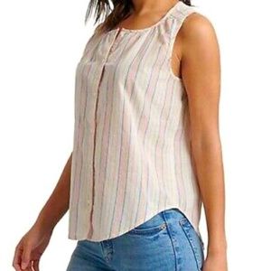 Lucky Brand sleeveless cotton top size M button front peach/ blue striped EUC